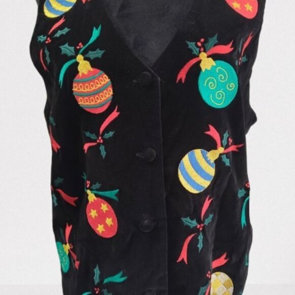 Westbound Petites Women's Petite Christmas Vest Black with Ornaments W/Tags - Picture 5 of 8
